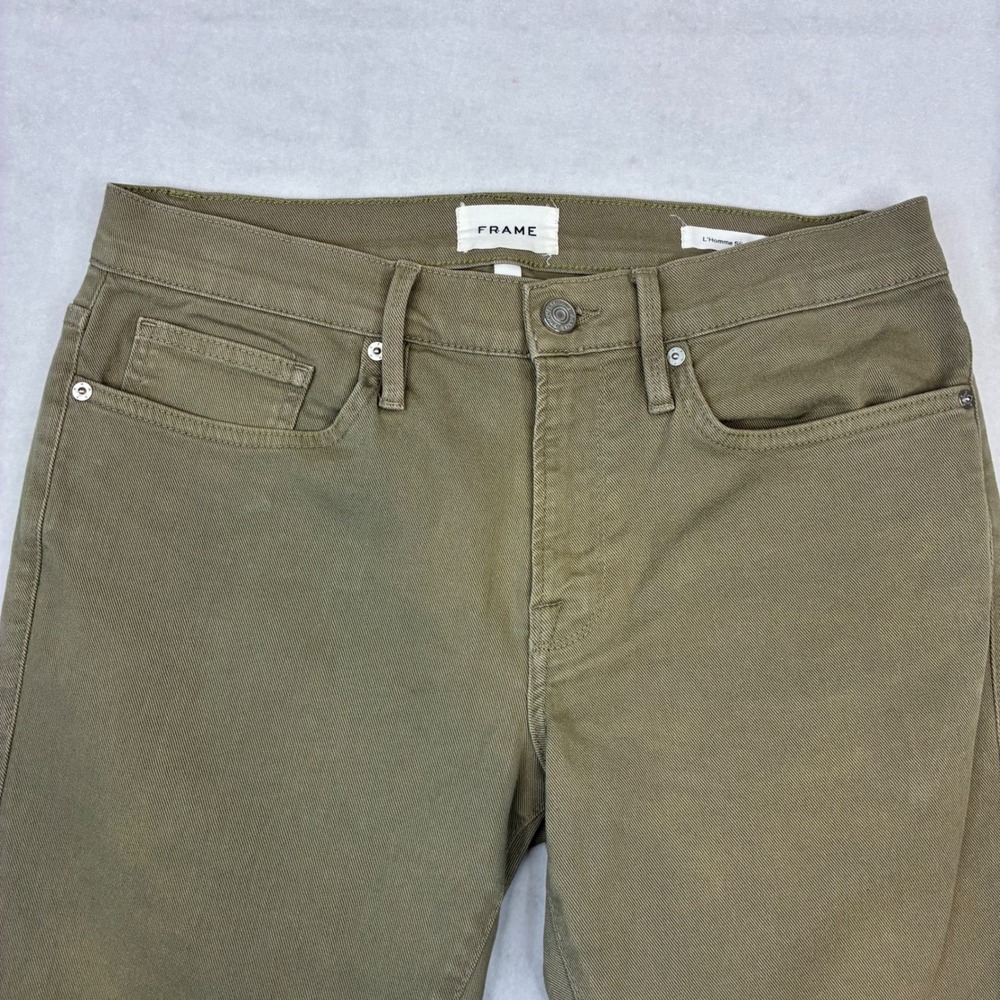 Frame‎ L'Homme Slim Jeans Mens 31x30 Olive Green Denim Pants Designer Casual
